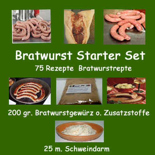 Bratwurst-Starterset-75 Rezepte-25 m Darm-200g Bratwurstgewürzewürz