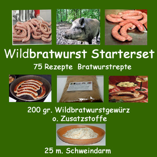 Wildbratwurst-Starterset-75 Rezepte-25 m Darm-200g Wildbratwurstgewürz